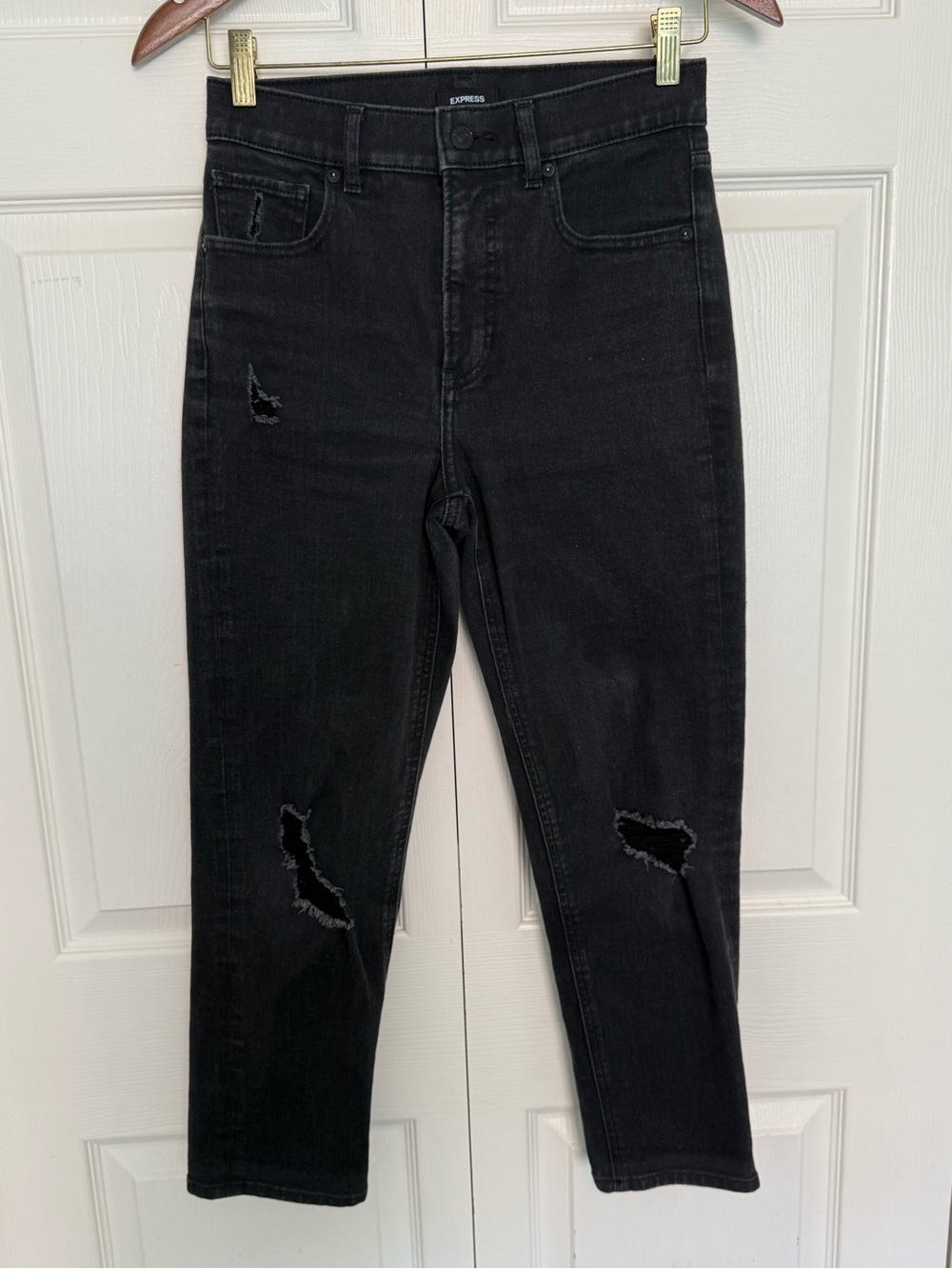 Express Black High-Rise Ripped Mom Jeans - Size 2